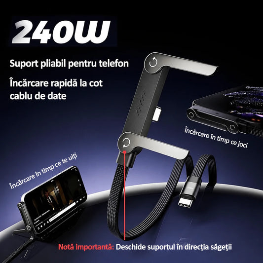 SmartCharge 2 în 1 - Adaptor USB-C cu Suport Pliabil pentru Telefon